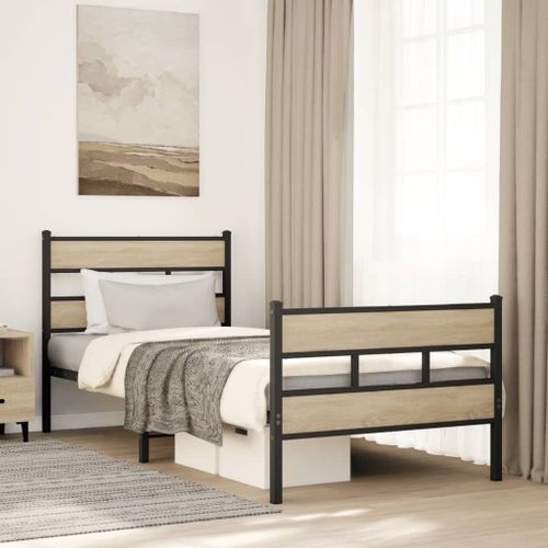 Vidaxl Cadre De Lit En Métal Sans Matelas Chêne Sonoma 100x190 Cm
