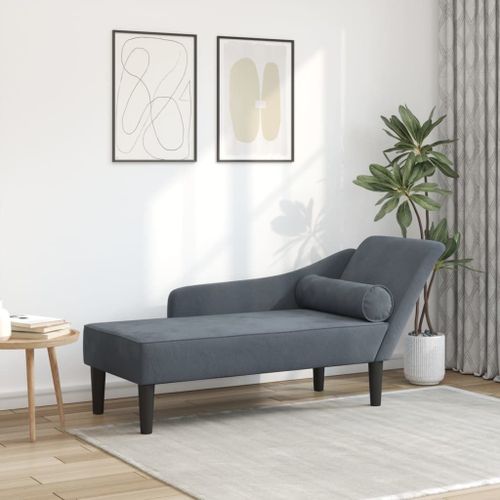 Vidaxl Chaise Longue Avec Coussins Gris Foncé Velours