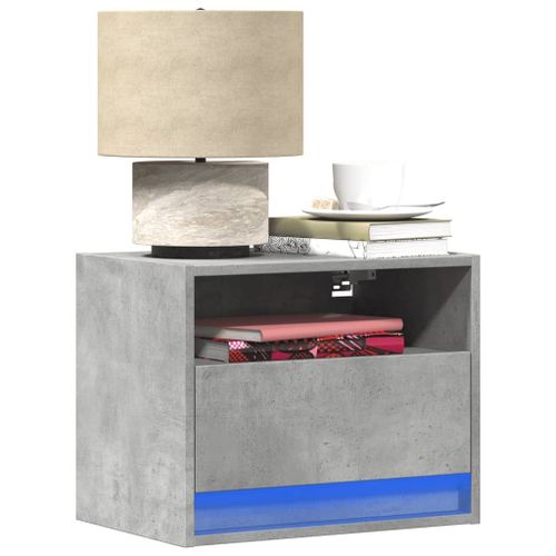 Vidaxl Tables De Chevet Murales Avec Lumières Led 2 Pcs Gris Béton
