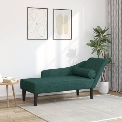 Vidaxl Chaise Longue Avec Coussins Vert Foncé Tissu
