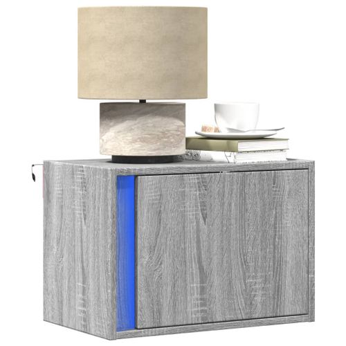 Vidaxl Table De Chevet Murale Avec Lumières Led Sonoma Gris