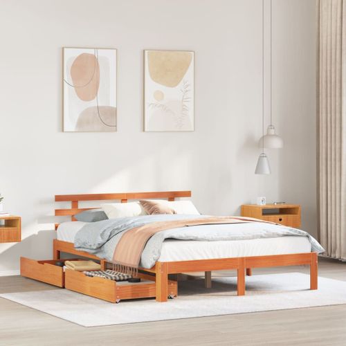Vidaxl Cadre De Lit Avec Tiroirs Sans Matelas Cire Marron 140x190 Cm