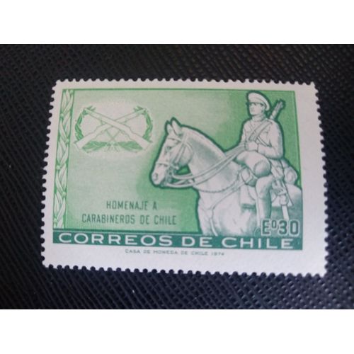 Timbre Chili Yt 411 Carabinero Et Emblème 1974 ( 110806 )