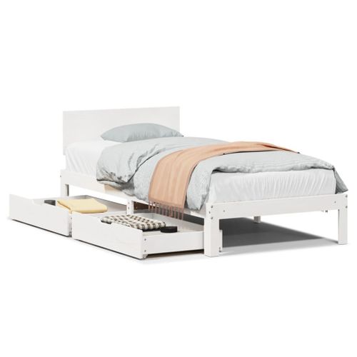 Vidaxl Cadre De Lit Avec Tiroirs Blanc 90x200 Cm Bois De Pin Massif