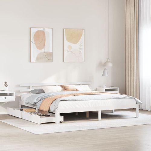Vidaxl Cadre De Lit Avec Tiroirs Blanc 180x200 Cm Bois De Pin Massif