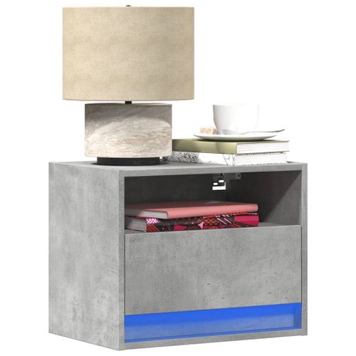 Vidaxl Table De Chevet Murale Avec Lumières Led Gris Béton