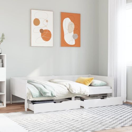 Vidaxl Lit De Jour Avec Tiroirs Blanc 90x190 Cm Bois De Pin Massif