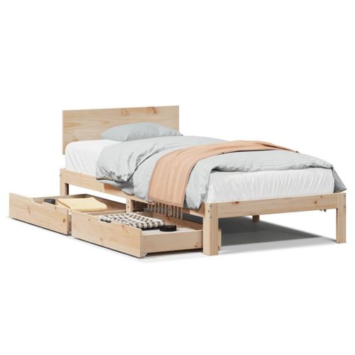 Vidaxl Cadre De Lit Avec Tiroirs 90x200 Cm Bois De Pin Massif