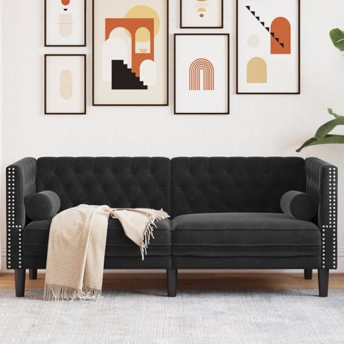 Vidaxl Canapé Chesterfield Avec Traversins 2 Places Noir Velours