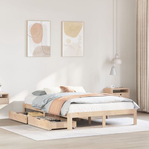 Vidaxl Cadre De Lit Avec Tiroirs 160x200 Cm Bois Massif De Pin