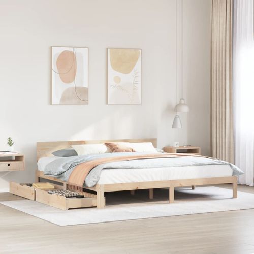 Vidaxl Cadre De Lit Avec Tiroirs 200x200 Cm Bois Massif De Pin