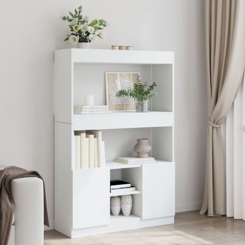 Vidaxl Buffet Haut Blanc 92x33x140 Cm Bois D'ingénierie
