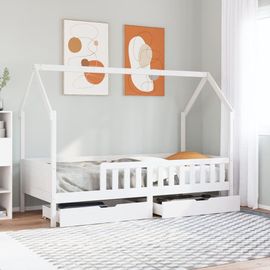 Vidaxl Cadre De Lit Enfant Avec Tiroirs 90x200 Cm Bois De Pin Massif