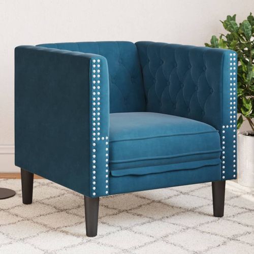 Vidaxl Fauteuil Chesterfield Bleu Velours