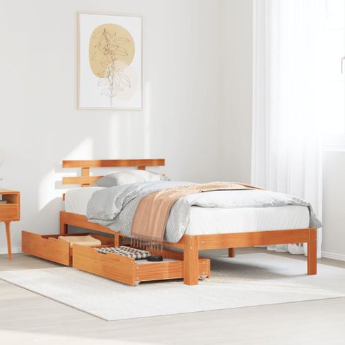 Vidaxl Cadre De Lit Avec Tiroirs Sans Matelas Cire Marron 90x190 Cm