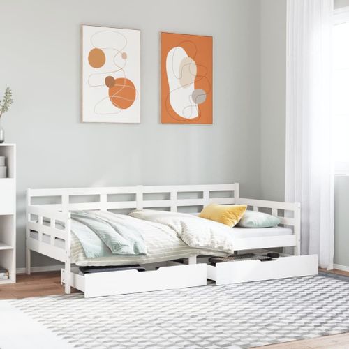 Vidaxl Lit De Jour Avec Tiroirs Blanc 80x200 Cm Bois De Pin Massif