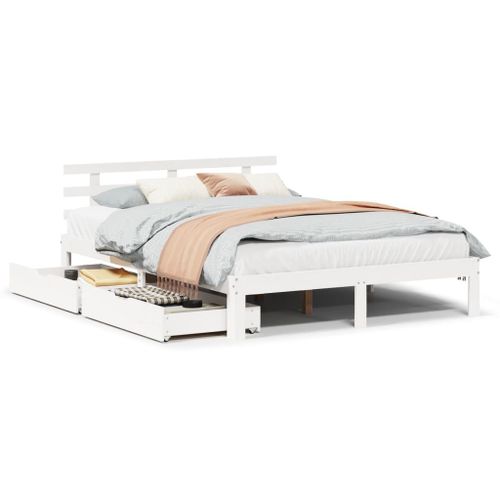 Vidaxl Cadre De Lit Avec Tiroirs Blanc 120x200 Cm Bois De Pin Massif