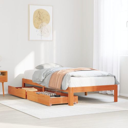 Vidaxl Cadre De Lit Avec Tiroirs Sans Matelas Cire Marron 90x190 Cm
