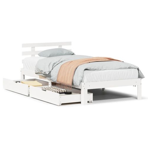 Vidaxl Cadre De Lit Avec Tiroirs Blanc 100x200 Cm Bois Massif De Pin