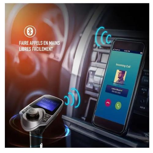 Kit main libre voiture Bluetooth avec fonction Transmetteur FM MP3 sur  prise Allume Cigare p. Smartphones - Français