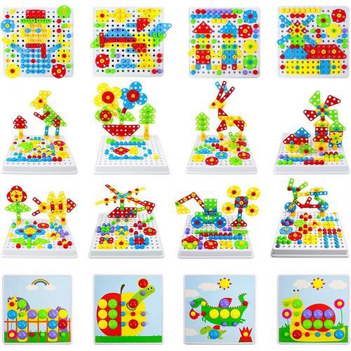 Wisplye Jouet Garcon 3 Ans Mosaique, Jeux de Société Puzzle 3D Construction  Enfant Perceuse Électronique Jeu