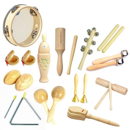 Jouet Musique Bois Bebe,Avec Sac De Transport , 13 Pièces Instrument De Musique Pour Enfant, Ensemble De Jouets 100% Bois Pur