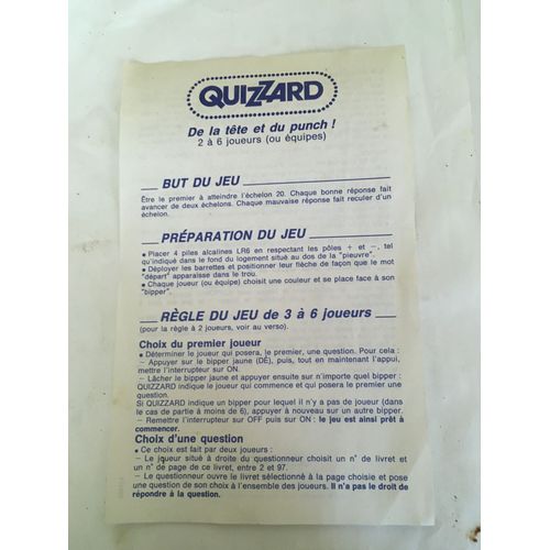 Notice Pour Le Jeu Quizzard 1989 Nathan