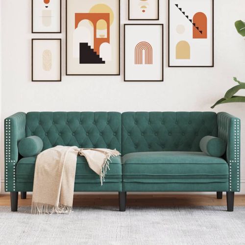 Vidaxl Canapé Chesterfield Avec Traversins 2 Places Vert Foncé Velours