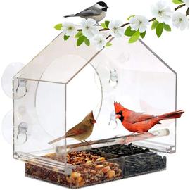 Mangeoire à Oiseaux de Fenêtre, Mangeoire à Oiseaux Transparente, Mangeoire  à Oiseaux en Acrylique, Mangeoire à Oiseaux Grande Fenêtre, avec Ventouse