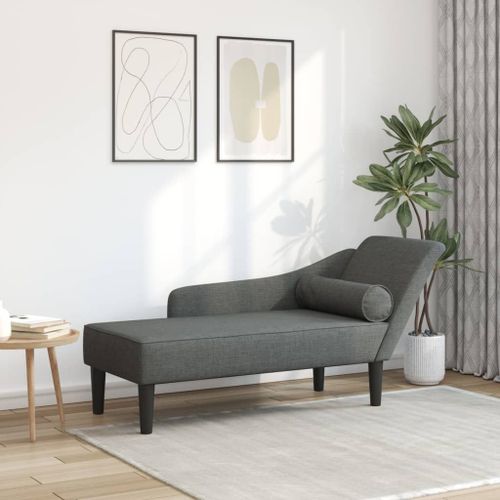 Vidaxl Chaise Longue Avec Coussins Gris Foncé Tissu