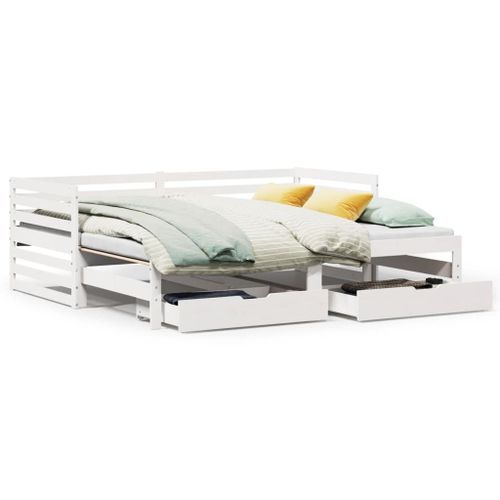 Vidaxl Lit De Jour Avec Tiroirs Blanc 90x200 Cm Bois De Pin Massif