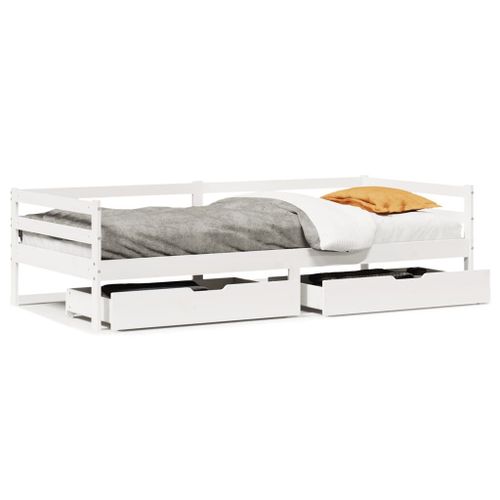 Vidaxl Lit De Jour Avec Tiroirs Blanc 90x200 Cm Bois De Pin Massif