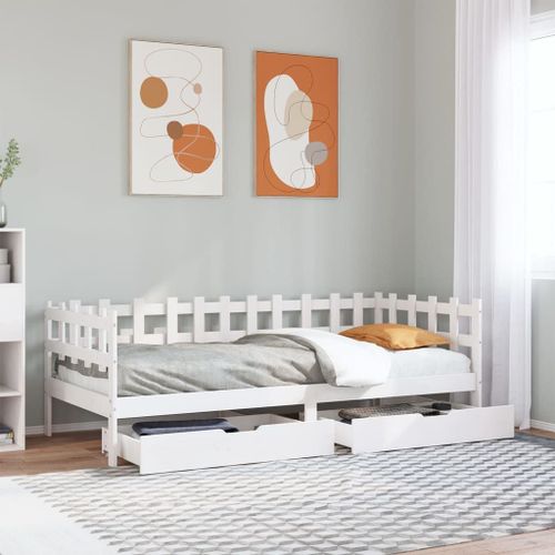 Vidaxl Lit De Jour Avec Tiroirs Blanc 80x200 Cm Bois De Pin Massif