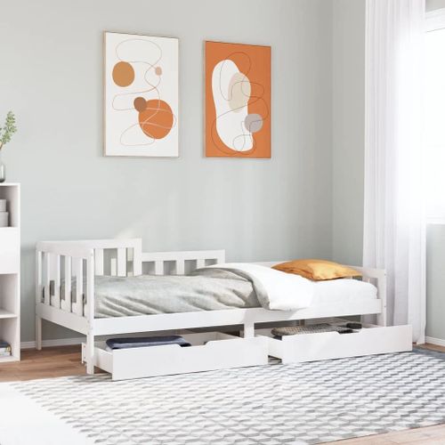 Vidaxl Lit De Jour Avec Tiroirs Blanc 90x200 Cm Bois De Pin Massif