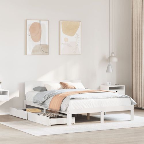 Vidaxl Cadre De Lit Avec Tiroirs Blanc 120x190 Cm Bois Pin Massif