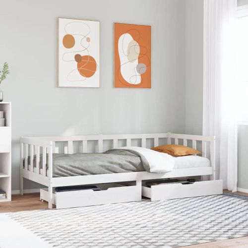 Vidaxl Lit De Jour Avec Tiroirs Blanc 90x200 Cm Bois De Pin Massif