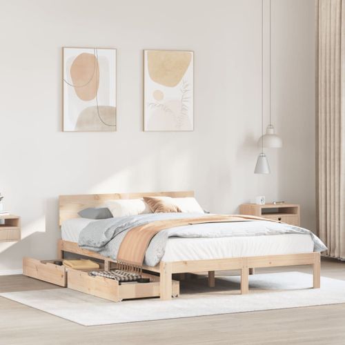 Vidaxl Cadre De Lit Avec Tiroirs 140x190 Cm Bois De Pin Massif