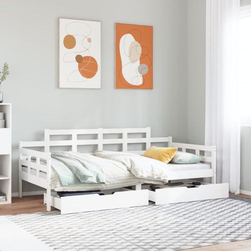 Vidaxl Lit De Jour Avec Tiroirs Blanc 90x200 Cm Bois De Pin Massif