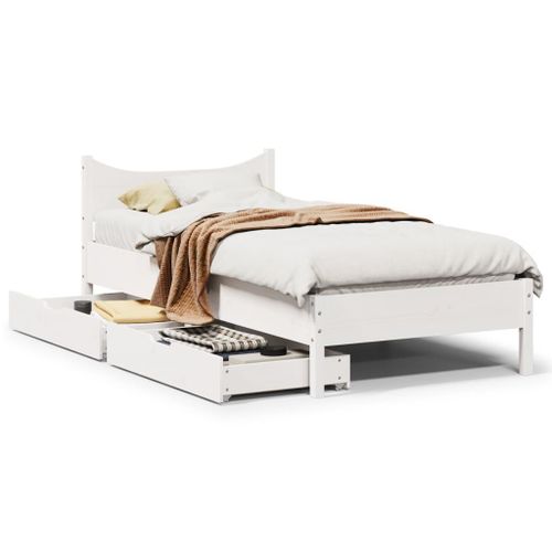 Vidaxl Cadre De Lit Avec Tiroirs Blanc 90x200 Cm Bois De Pin Massif