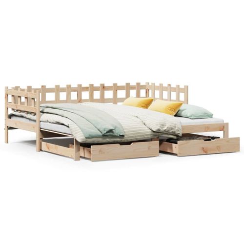 Vidaxl Lit De Jour Et Lit Gigogne Et Tiroirs 80x200 Cm Bois Pin Massif