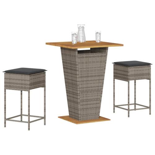 Vidaxl Ensemble De Bar De Jardin 3 Pcs Et Coussins Gris Résine Tressée