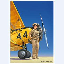 AFFICHE / POSTER - HUGAULT - Pin Up, Avion jaune / Signée - 21x29,7cm ...