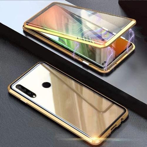 Sigrid Coque Pour Huawei P30 Lite, Adsorption Magnétique Coque Avant Et Arrière Verre Trempé Case Cover Bumper Métal Frame Avec Aimant Cover 360 Degrés Antichoc Ultra Mince Etui Housse, Or