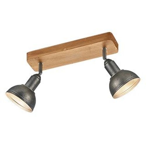 Trio Leuchten Industriel Plafonnier Spot Industriel En Acier Ã  2 Ampoules Ampoules Orientable - Arti Acier /Bois Acier,Marron Rond /Oblongue / Luminaire / Lumiere / ÃClairage / Intã©Rieur...