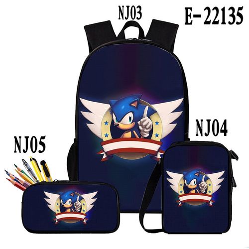 Sac d'école étanche Sonic,sac à dos Sonic cartoon anime,sac d'école pour garçons et filles,sac à dos Sonic trois pièces (sac à dos, étui à crayons et sac messager)