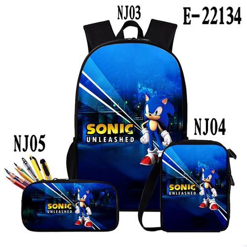 Sac d'école étanche Sonic,sac à dos Sonic cartoon anime,sac d'école pour garçons et filles,sac à dos Sonic trois pièces (sac à dos, étui à crayons et sac messager)