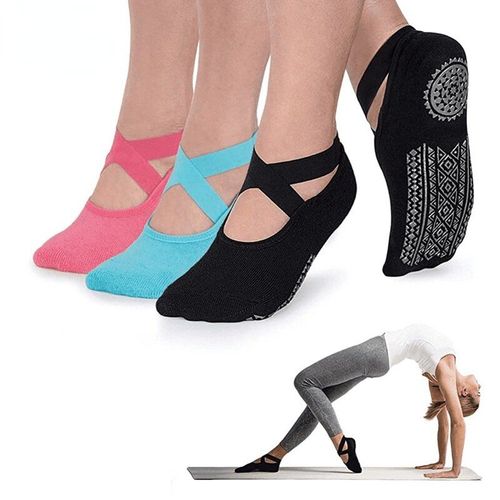 Chaussettes De Yoga Antidérapantes Pour Femmes, Avec Bandes En Coton, Pour Pilates, Entraînement De Ballet, Pieds Nus