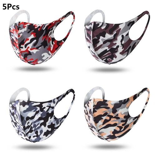 Masques Buccaux De Camouflage, 5 Pièces, Pour La Protection Contre La Poussière, Anti-Brume, Protection Faciale, Lavable, Avec Boucles Auriculaires, En Soie Glacée, Pour Cyclisme