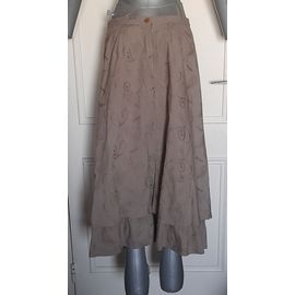 Jupe Brodée Kaki Coton Femme Taille 40