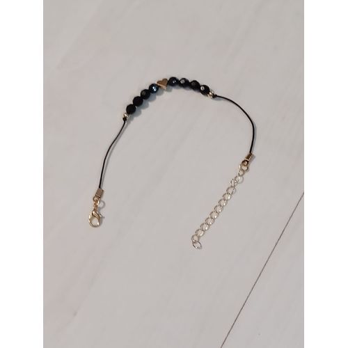 Bracelet Perles Noires Et Coeur Dore